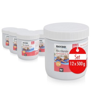 Bayzid Mini-Chlortabs Set für kleine Pools, 12x500g Dosen zur Pool Desinfektion.