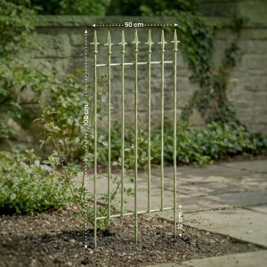 Antik-grünes DELUKE Rankgitter FREYA aus Metall, 50x100cm, für Kletterpflanzen im Garten. Dekorative Rankhilfe.