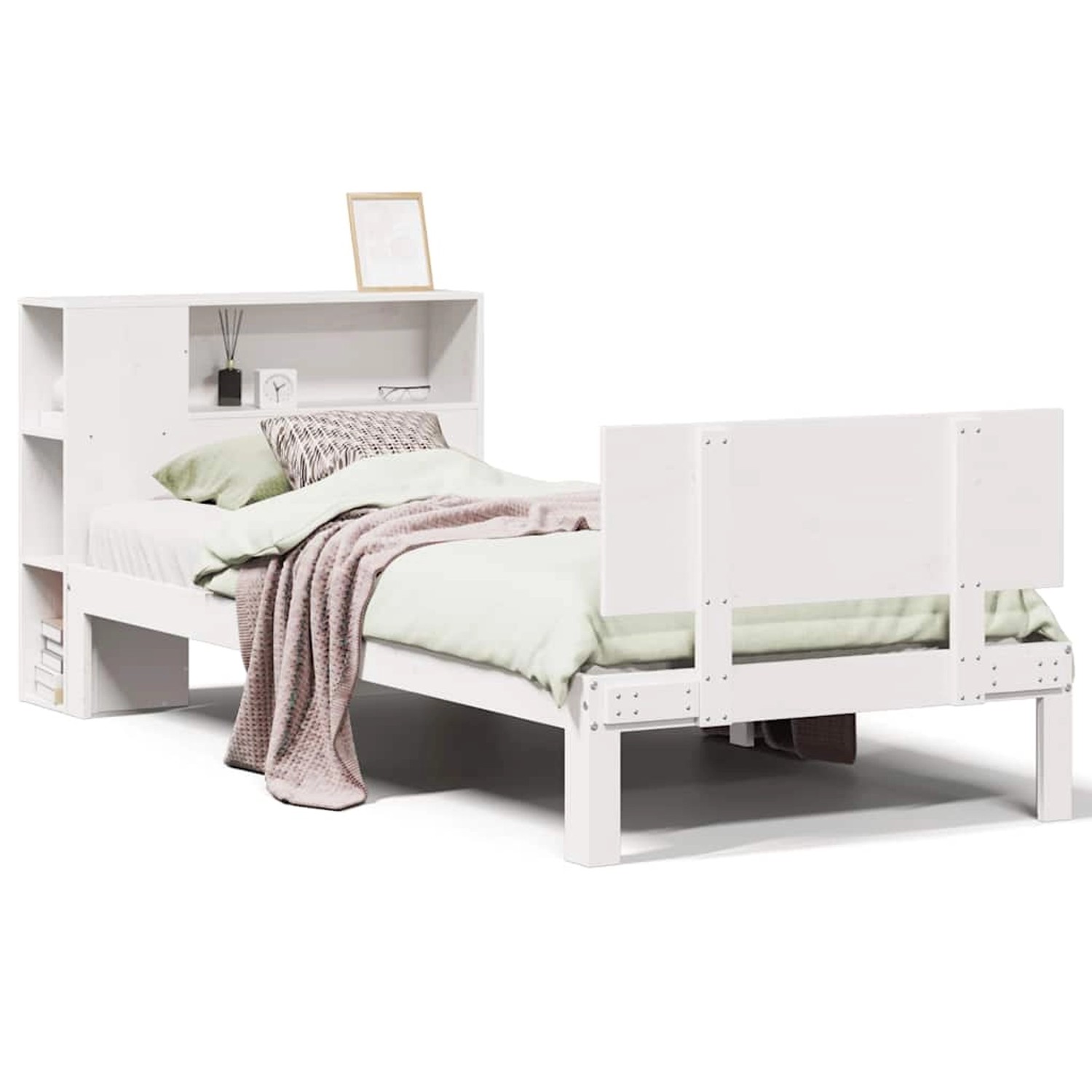 vidaXL Massivholzbett mit Regal ohne Matratze Weiß 75x190 cm Kiefer 3322643 günstig online kaufen