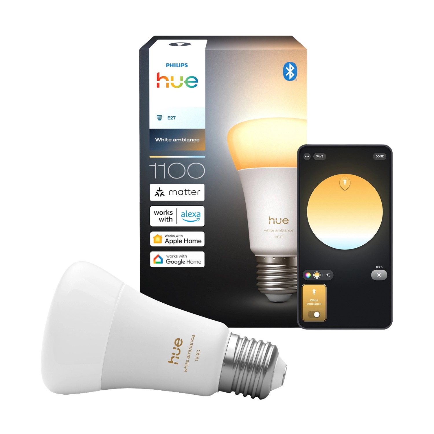 Philips Hue Smart LED-Leuchtmittel E27 8,1 W 1.100 lm White Ambiance 1er Pack