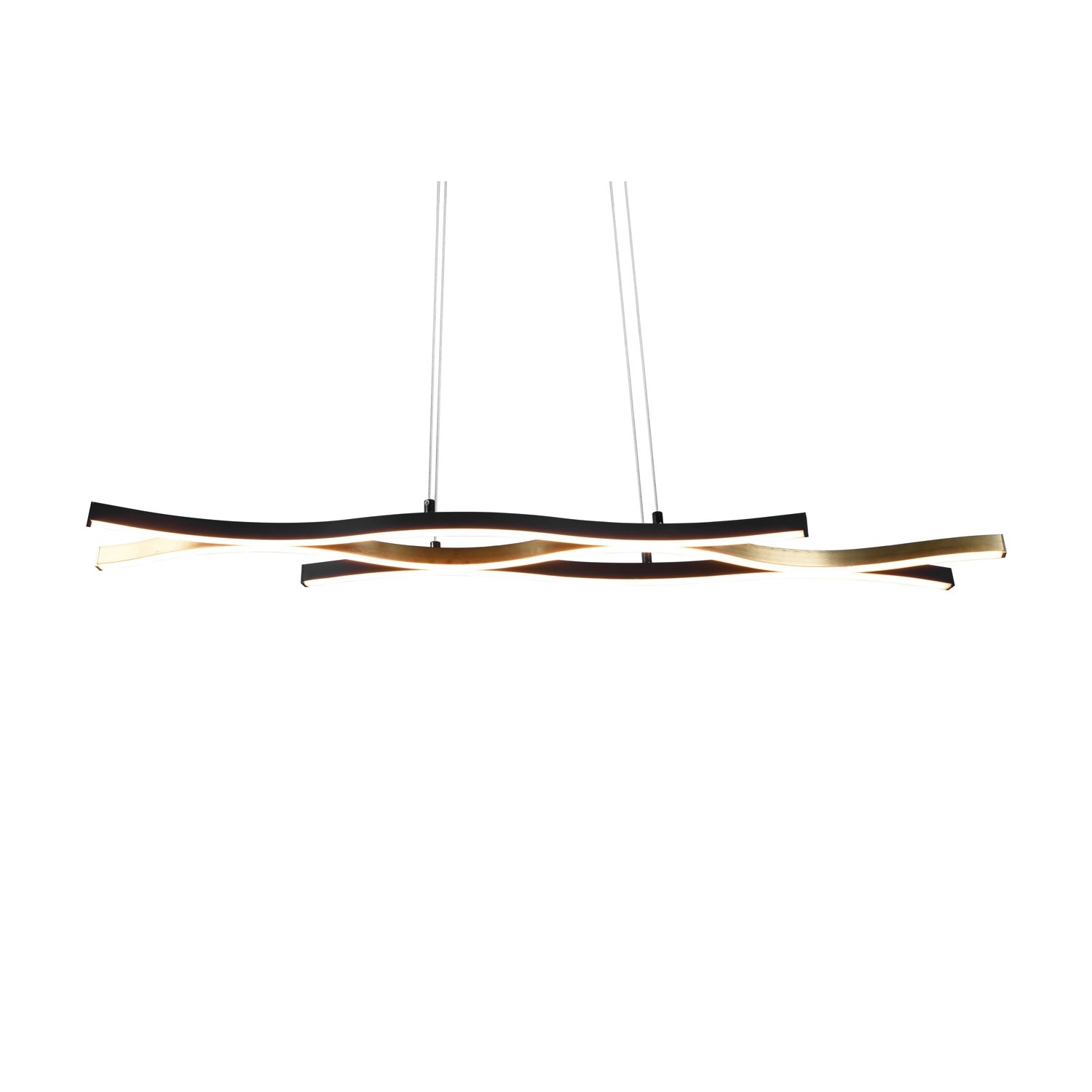 Moderne Trio LED-Pendelleuchte Blaze, 1-flammig, in Messing Matt und Schwarz, 107,5 cm breit.