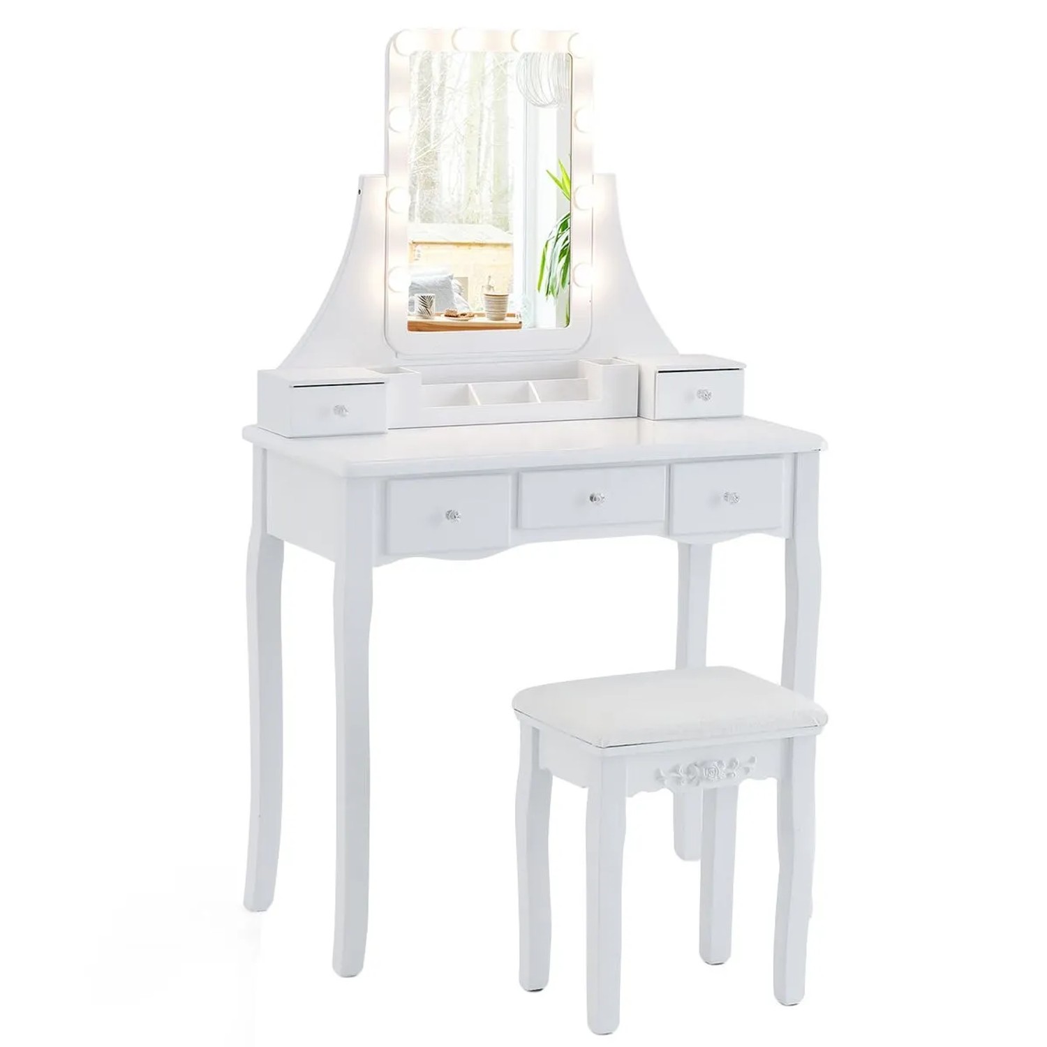 Costway Schminktisch mit Led-Beleuchtung 5 Schubladen Weiß günstig online kaufen