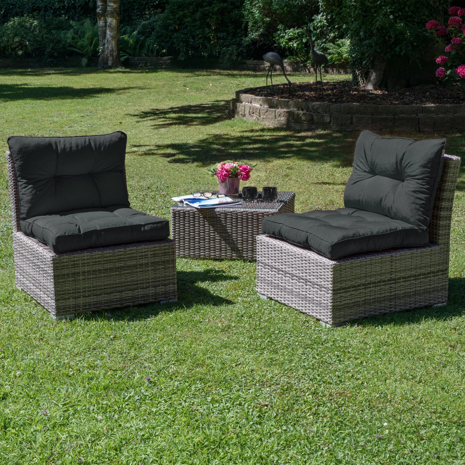 Beautissu XLuna Loungekissen Rücken, 50x40, graphitgrau, für Gartenmöbel.