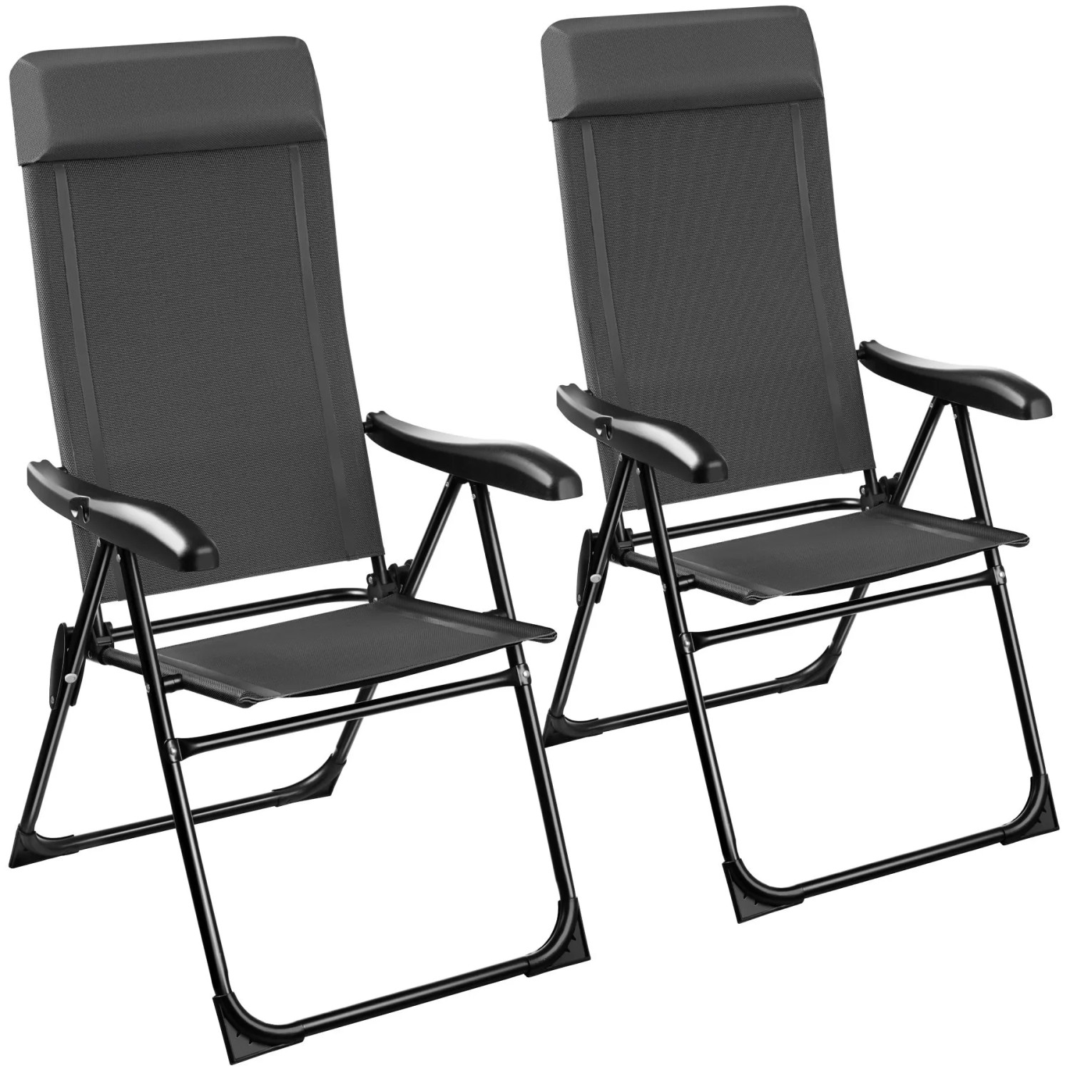 Tectake Campingstuhl Müritz Klappbar Textilene Gewebe  Stahlgestell Mit Aluminium Ummantelung 2Er Set 65 x 57 x 112 cm Anthrazit