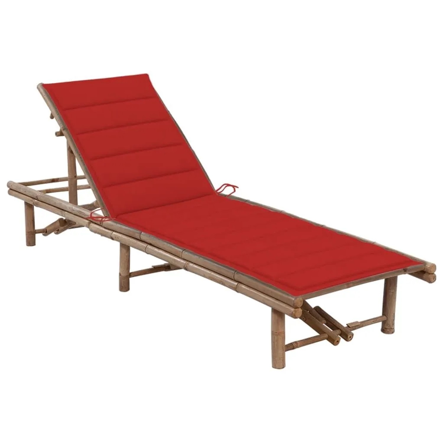 Furnicato Garten-sonnenliege Aus Bambus Mit Auflage 200 X 65 X  30-87  Cm Rot