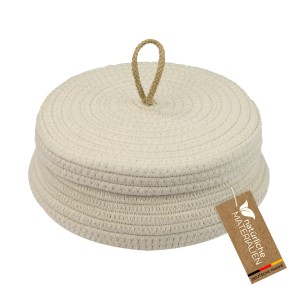 HMF Aufbewahrungskorb Badezimmer Rund Korb Deckel Baumwolle Flach 25 x 11 cm Creme