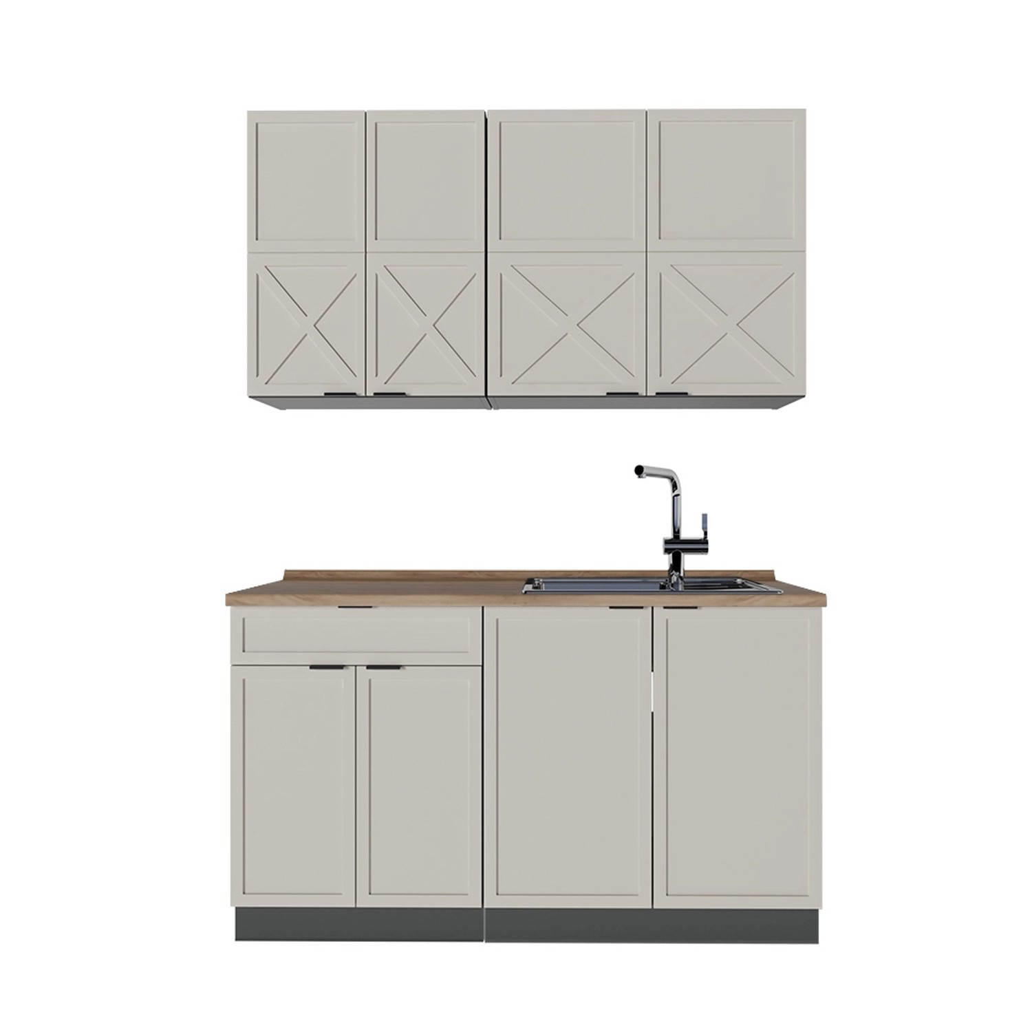 Vicco Fame-Line Singleküche GrauBeige/Anthrazit 140 cm AP Eiche günstig online kaufen