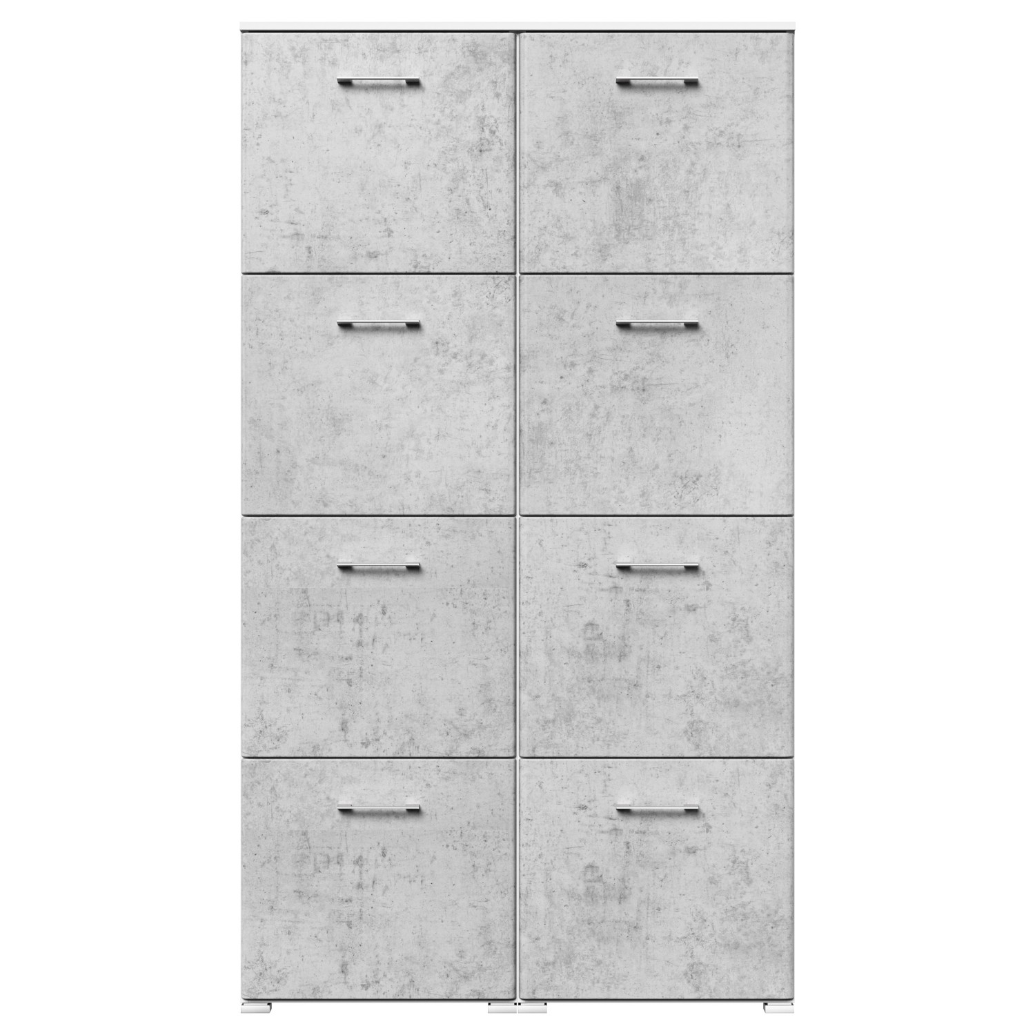 Posseik Schuhschrank Elite mit 8 Klappen in Weiß-Beton Optik für ca. 32 Paar Schuhe.