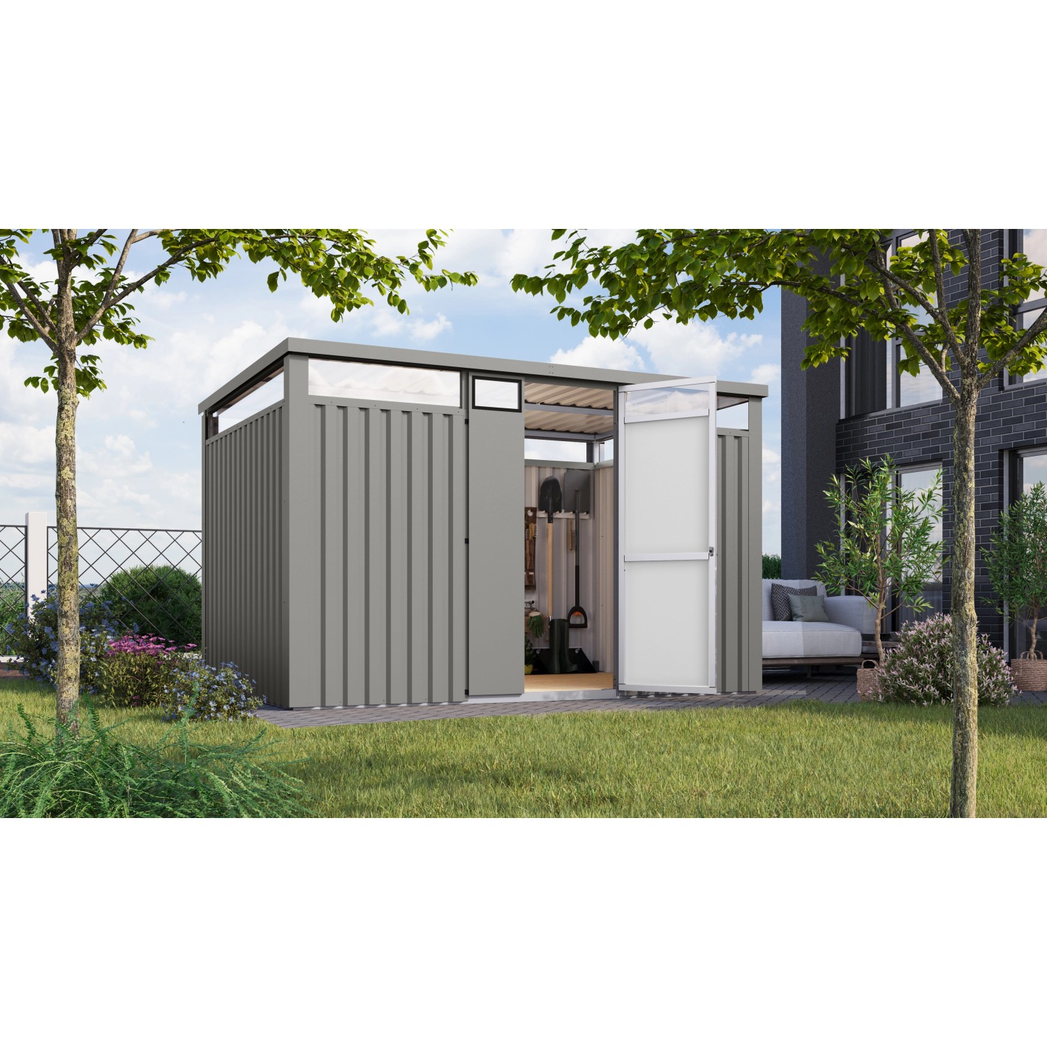 Karibu Gartenhaus Amato 3 Graualuminium 218 x 342 x 231 cm günstig online kaufen