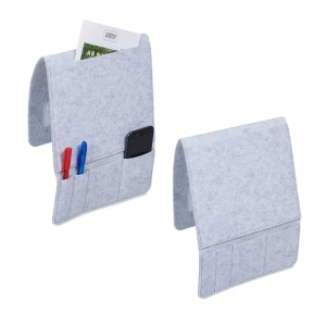 Relaxdays Betttasche 2er Set Filz Hellgrau Mit 5 Fächern 33,5 cm x 25 cm x 3 cm