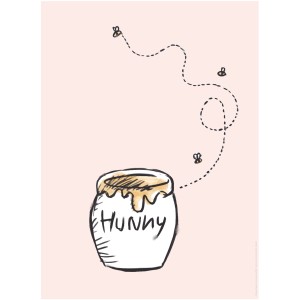 Winnie Pooh Wandbild: Skizze von Honigtopf mit Bienen auf rosa Hintergrund, 40x50 cm.