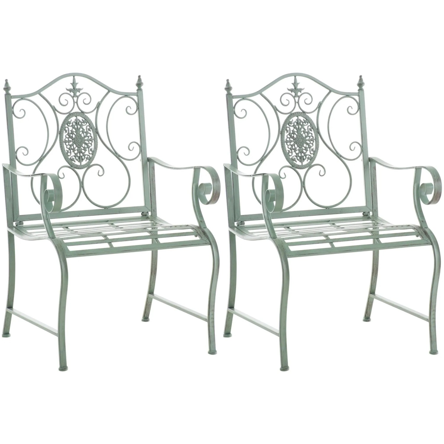 DELUKE 2er Set Gartenstühle AUSTIN Metall Antik-Grünfarbig 62x53x94cm Balkonstuhl Terrasse Garten