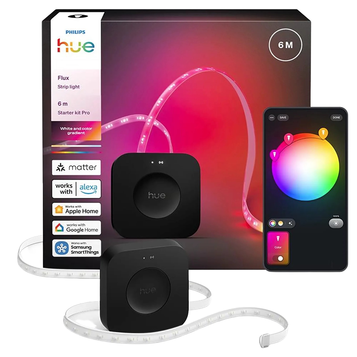 Philips Hue Starterkit LED-Streifen Flux 6 m 20 W 2.000 lm RGBW inkl. Bridge Pro
