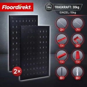 Floordirekt Werkzeugwand Parker Set mit 2 Lochplatten, schwarz-rot, inkl. Zubehör.