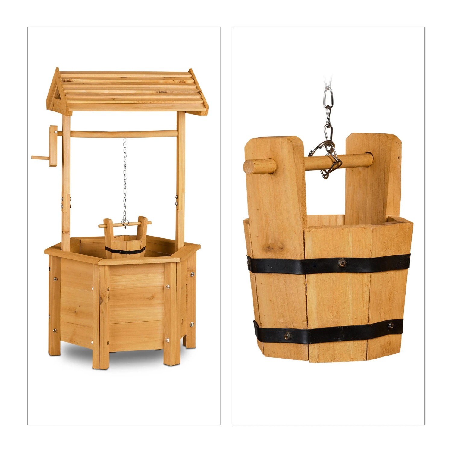 Relaxdays Dekobrunnen Holz Natur Outdoor 82 cm x 47 cm x 41 cm 3,9 kg