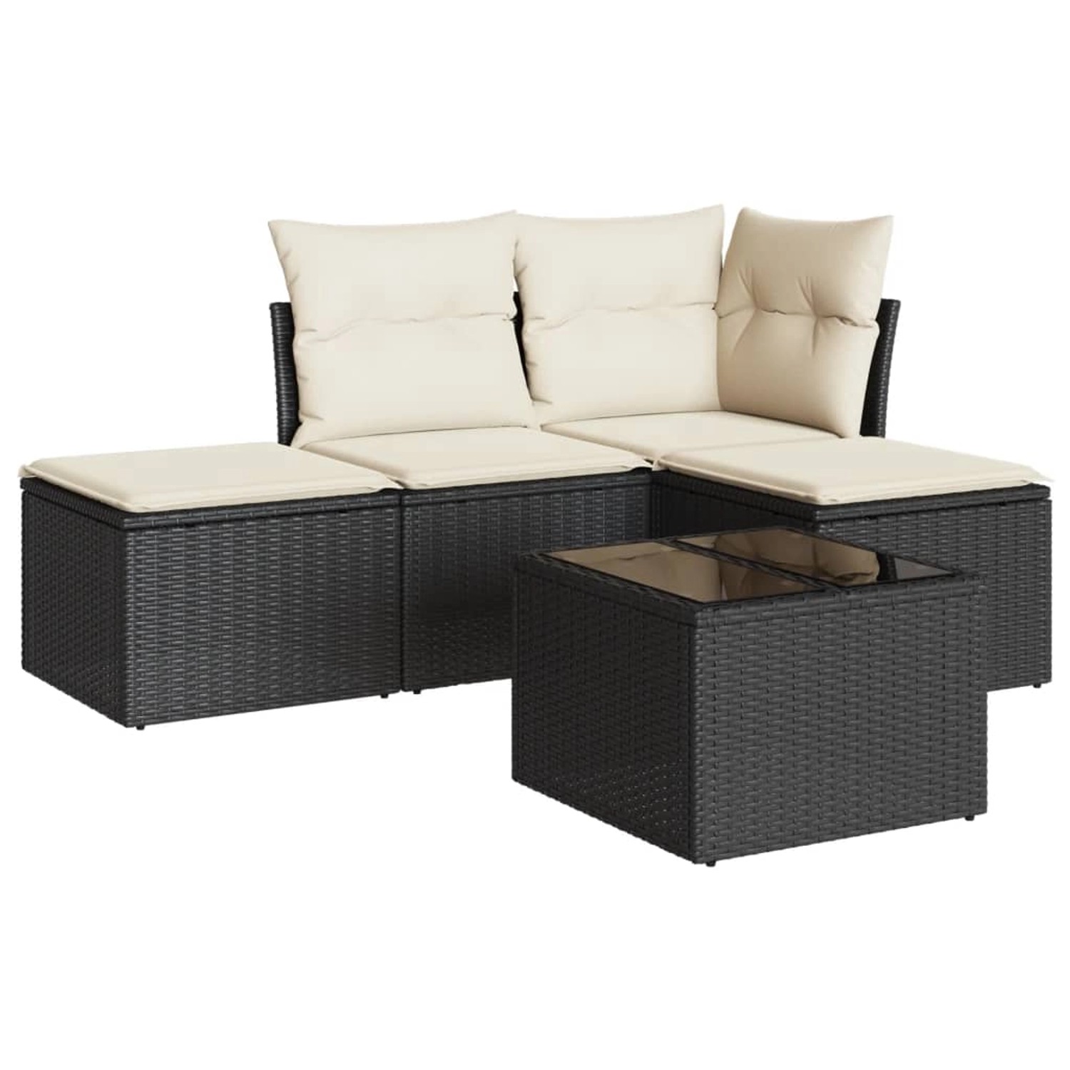 vidaXL 5-tlg Garten-Sofagarnitur mit Kissen Schwarz Poly Rattan Modell 23