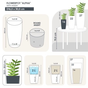 KMND Blumentopf Hoch mit Einsatz Alpha Ø16x30 cm aus PP Kunststoff Granit 2er Set 20781