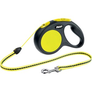 Flexi Seil-Roll-Leine New Neon, Größe S, schwarz-neon, 5 m. Hundeleine mit reflektierenden Elementen.