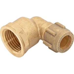 Messing Klemm-Winkel, 12 mm x 18,6 mm (Rp 1/2), für Kupferrohrverbindungen im Sanitärbereich.