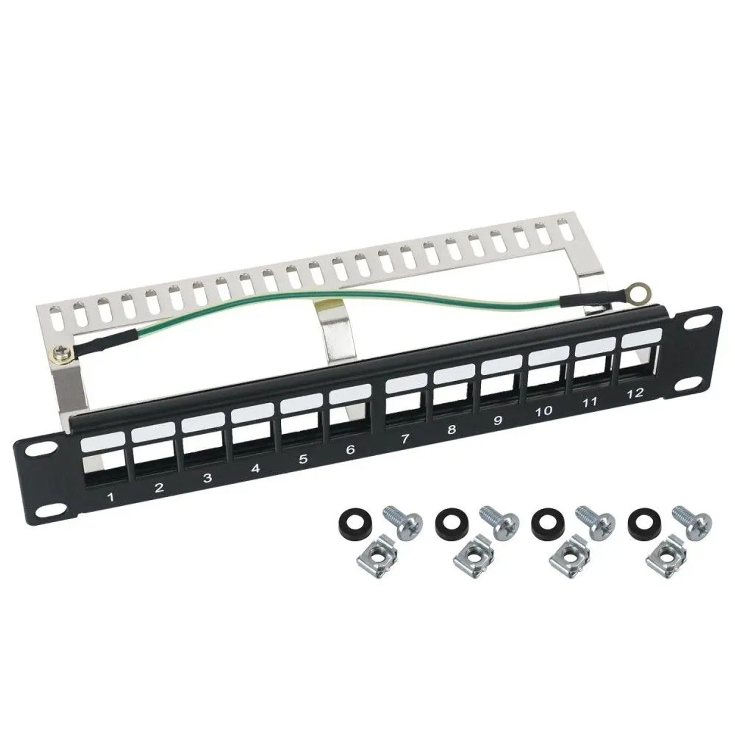 HMF 63346 STP Keystone-Patchpanel für Serverschrank 12 Ports RJ45 10 Zoll 1 HE Schwarz