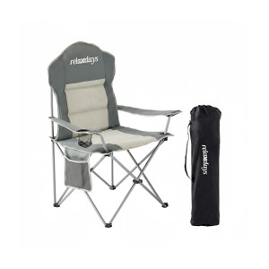 Relaxdays Campingstuhl Stahl Grau Faltbar 108 cm x 86 cm x 61 cm