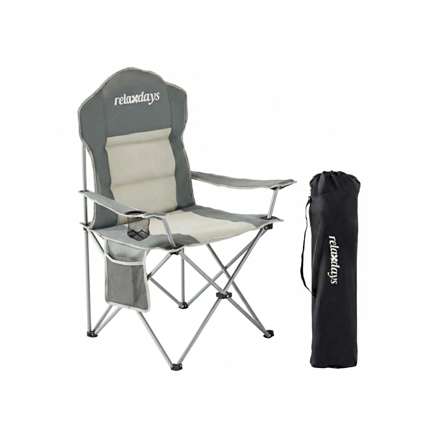 Relaxdays Campingstuhl Stahl Grau Faltbar 108 cm x 86 cm x 61 cm