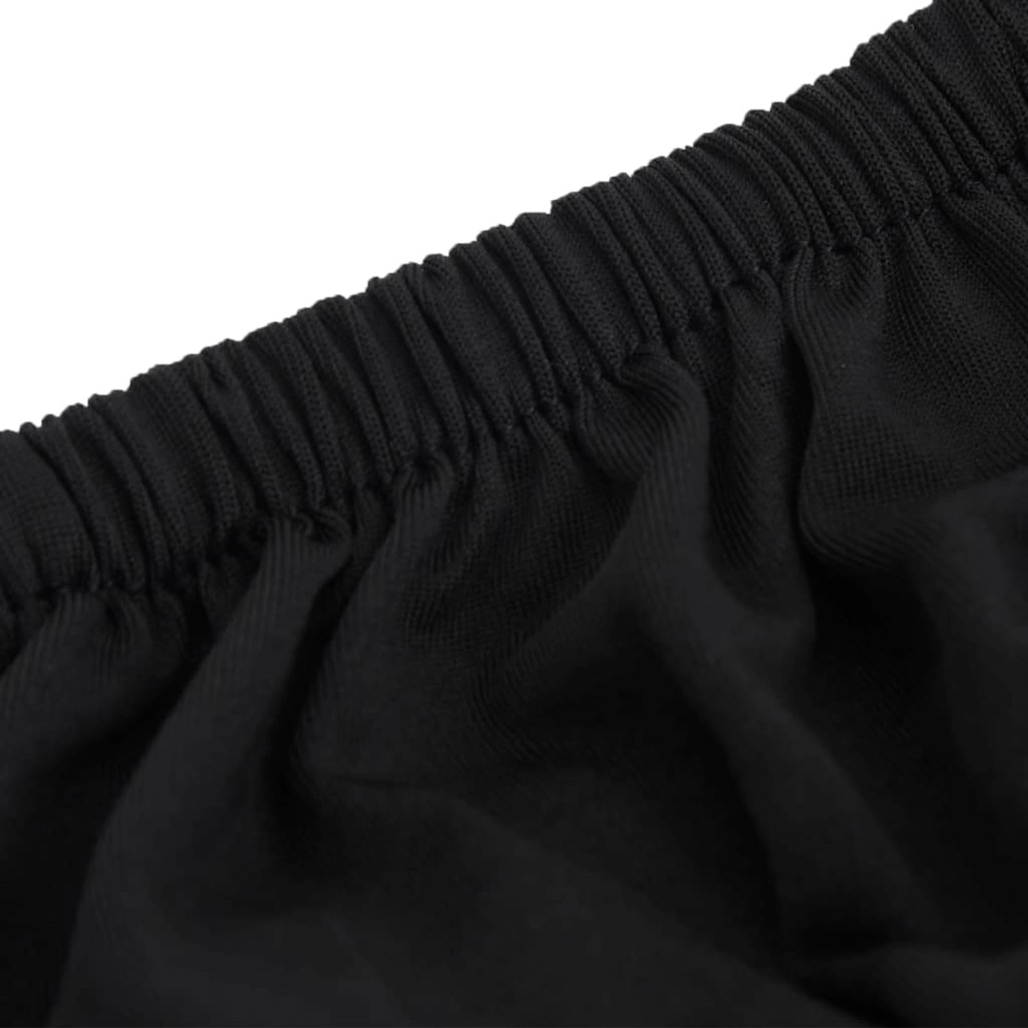 Detailaufnahme: Schwarze Stretch Sofahusse aus Polyester-Jersey für 4-Sitzer Sofa.