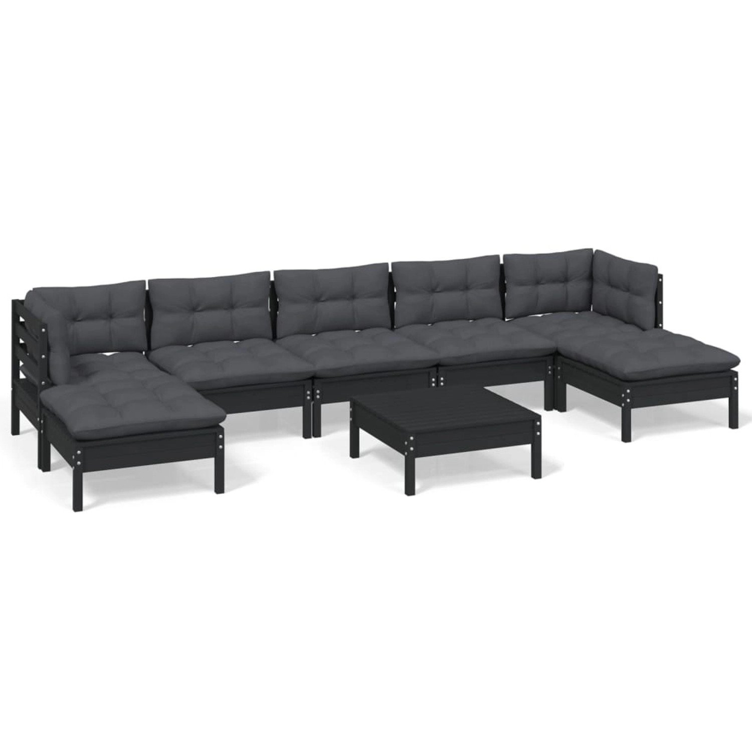 8-tlg. Garten-lounge-set Mit Kissen Schwarz Kiefernholz günstig online kaufen