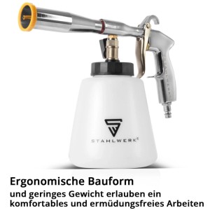 STAHLWERK Druckluft-Reinigungspistole RP-92 ST mit weißem Behälter. Tornado-Effekt für effektive Oberflächenreinigung.