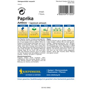 Kiepenkerl Profi-Line Paprika Amboy Samenpackung mit Infos zu Aussaat, Keimung und Ernte.