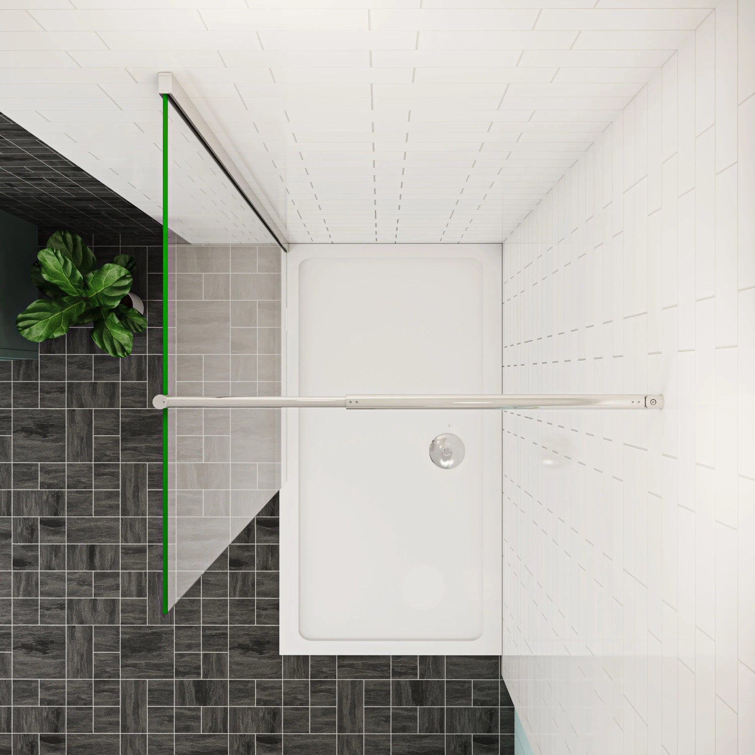 AICA Walk In Duschkabine mit 10mm ESG Glas und Stabilisator, Aufsicht.