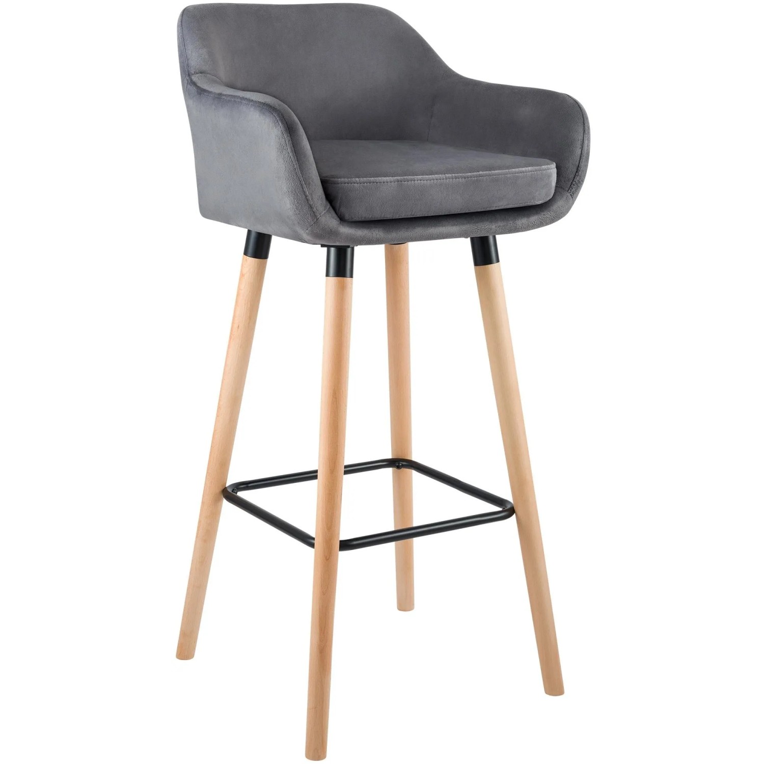 DELUKE Barhocker MIRID Samt Grau 55x46x99cm Barstuhl Mit Lehne Tresenhocker Tresenstuhl