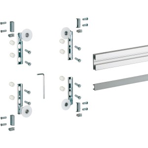 Hettich SlideLine 11 Komplett-Set für 1 Schiebetür bis 10kg, mit Aluminiumprofilen und Montagesatz.