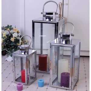 Mojawo 3er Set Edelstahl Windlichter/Laternen (30/40/53cm) mit Kerzen.