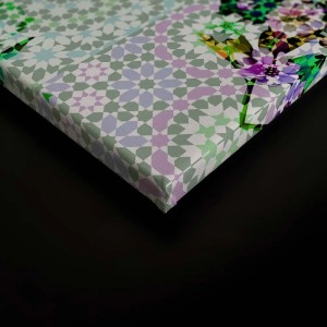 Leinwandbild mit Mosaikmuster, Vögeln und Blumen, grüne Wanddekoration für Wohnräume.