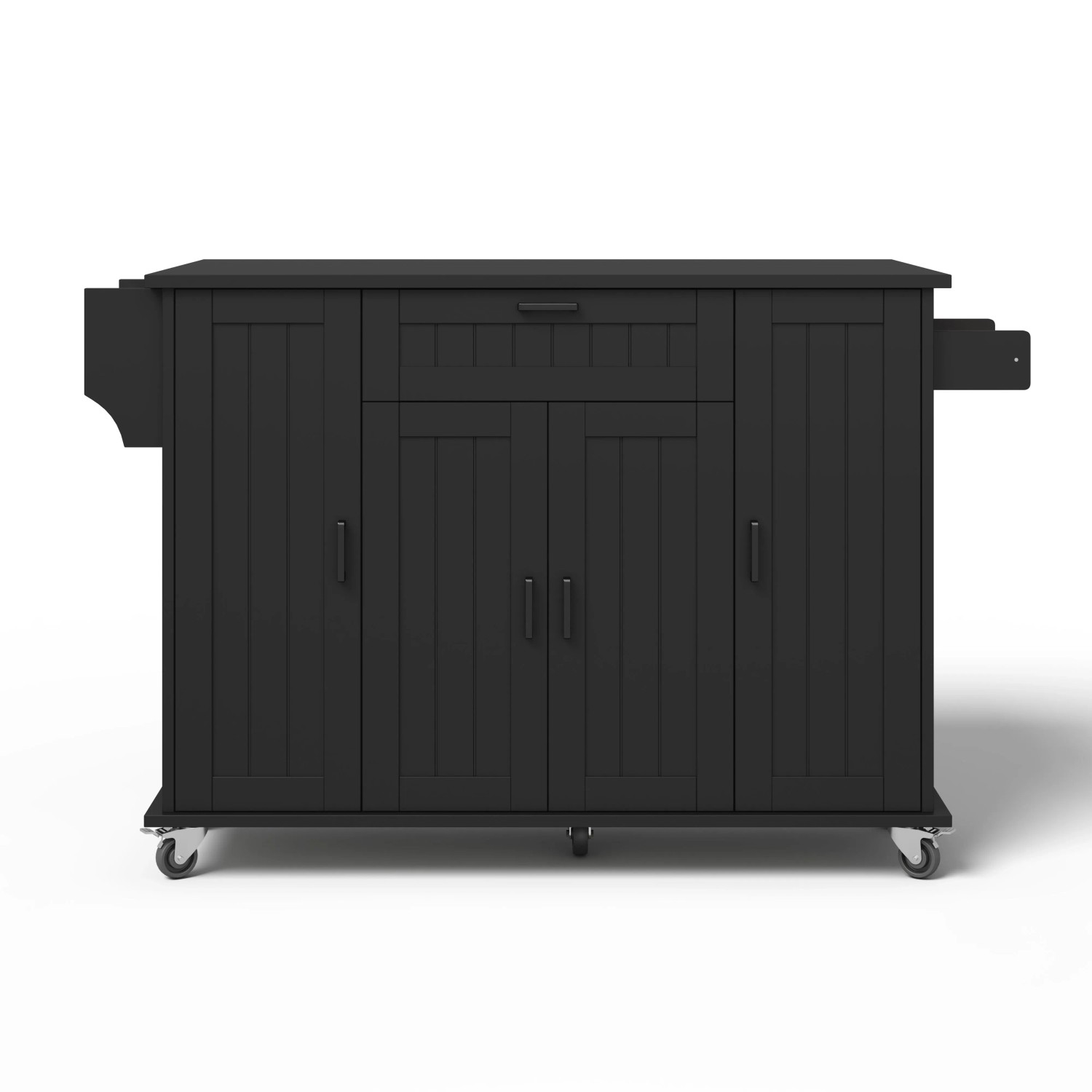 okwish Kücheninsel mit Klappbarer Arbeitsplatte Rollen 4 Türen Schublade 120x45x95cm Schwarz