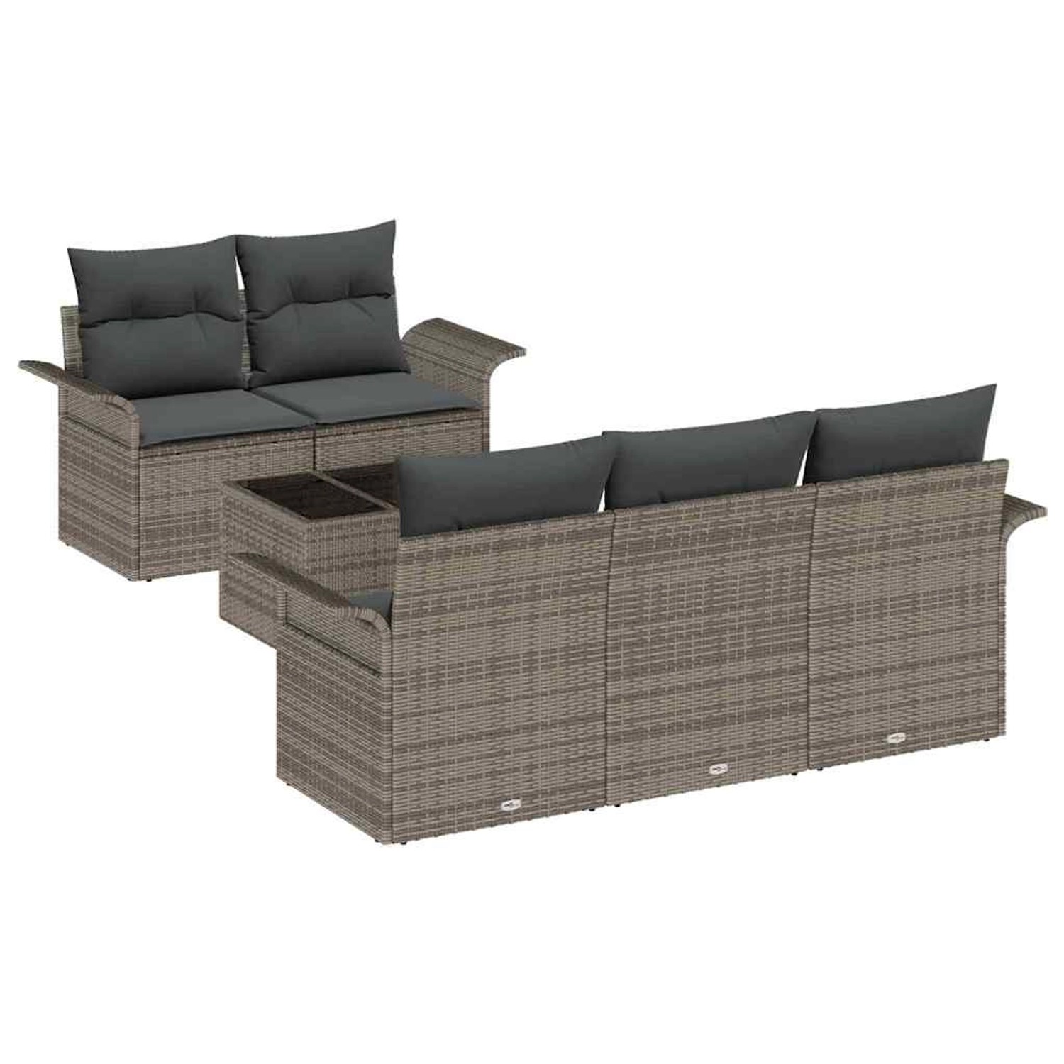 vidaXL 6-Tlg Garten-Sofagarnitur mit Kissen Grau Poly Rattan 3345239 günstig online kaufen