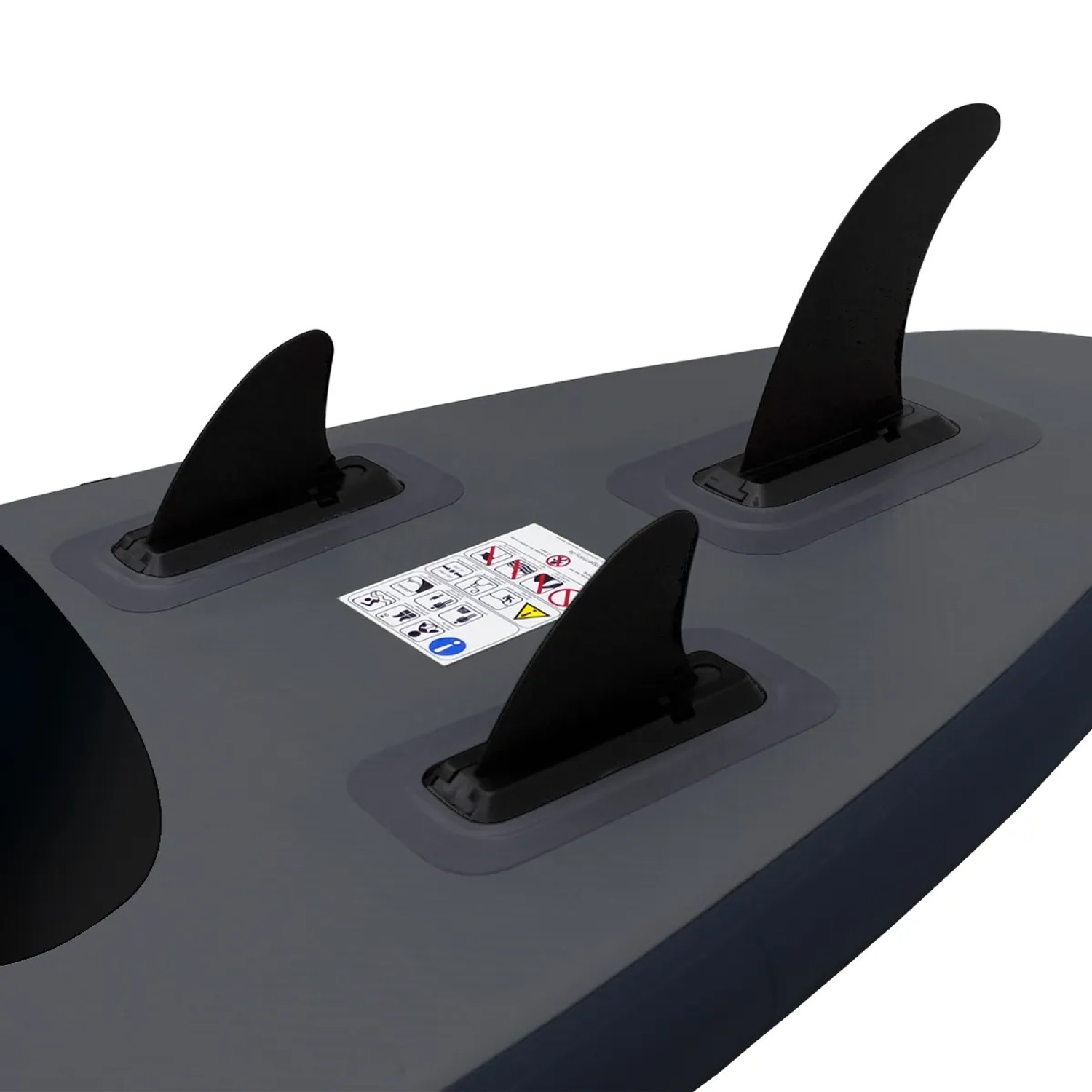 Detailansicht des schwarzen ECD Germany Stand Up Paddle Boards Makani mit drei Finnen.