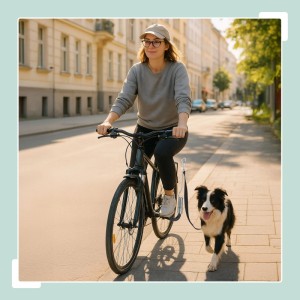 Relaxdays Fahrradleine für Hunde Stahl Schwarz Abstandshalter Mit Feder 44 cm x 190 cm x 8 cm 1,1 kg