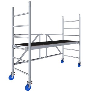 Krause Alu-Fahrgerüst ProTec XS mit Rollen und Arbeitsbühne.