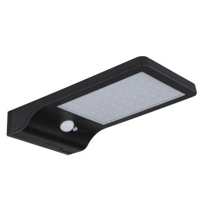 Schwarze, matte Globo Solarleuchte mit Sensor für den Außenbereich.