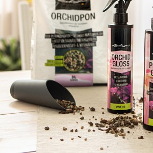 Lechuza Pon Schütte Schiefergrau mit Pflanzsubstrat und Orchideenspray. Zubehör für Pflanztöpfe.