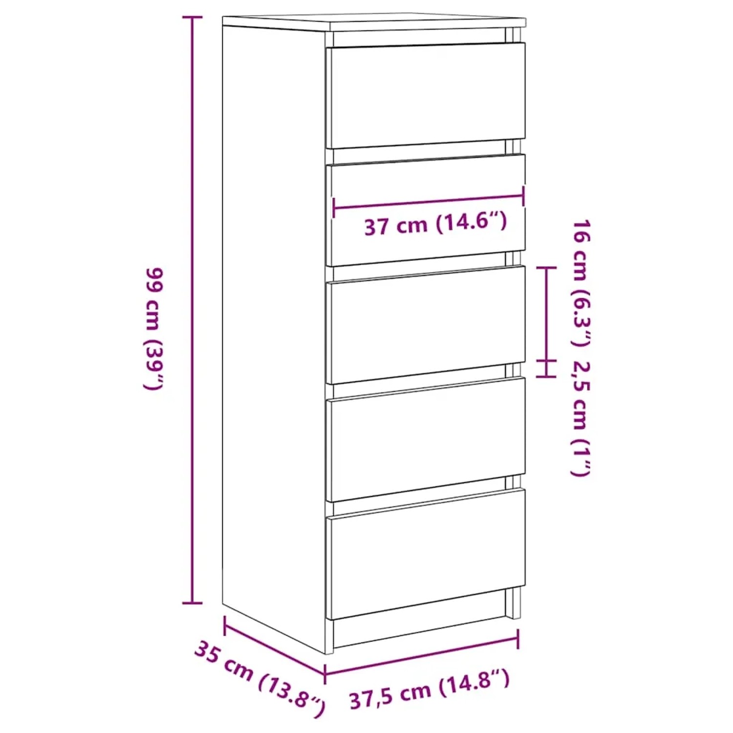vidaXL Sideboard mit Schubladen Altholz-Optik 37,5x35x99 cm 861767_12