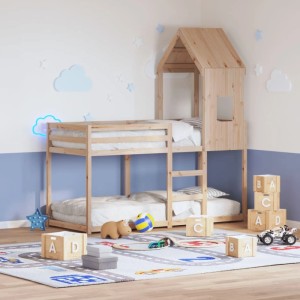 vidaXL Etagenbett aus Kiefernholz mit Hausaufsatz, 90x200 cm, für Kinderzimmer.