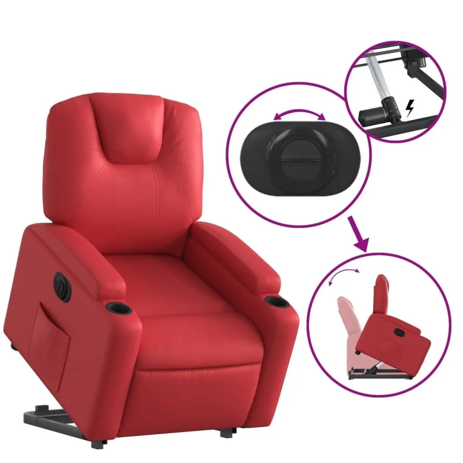 vidaXL Relaxsessel mit Aufstehhilfe Elektrisch Rot Kunstleder 3204449_12