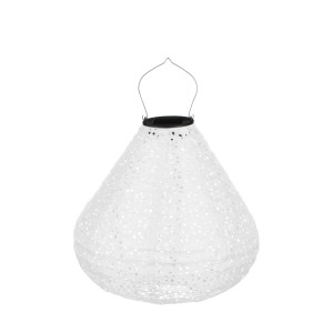 Weiße Mica Decorations Solar-LED-Laterne in Kegelform, Ø 30 cm. Dekorative Gartenbeleuchtung mit Solarfunktion.