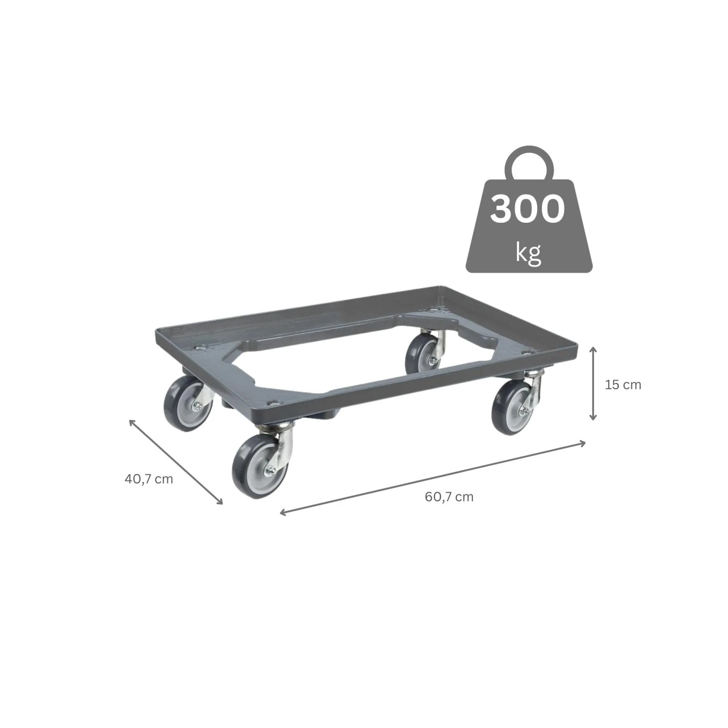 PROREGAL Transportroller Sparset für Euroboxen, grau, mit Gummirädern und 300 kg Traglast.