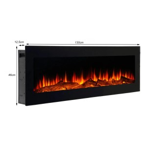 EL Fuego Elektrokamin Meran B130 cm, schwarzer Wandkamin mit Flammeneffekt und Maßen.