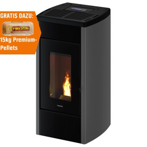 Freepoint Pelletofen Duke, Stahl silberfarben, 14 kW mit Automatik und gratis 15kg Pellets.
