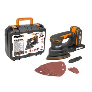 Worx Dreieckschleifer WX822 20 V mit Zubehör und Transportkoffer.